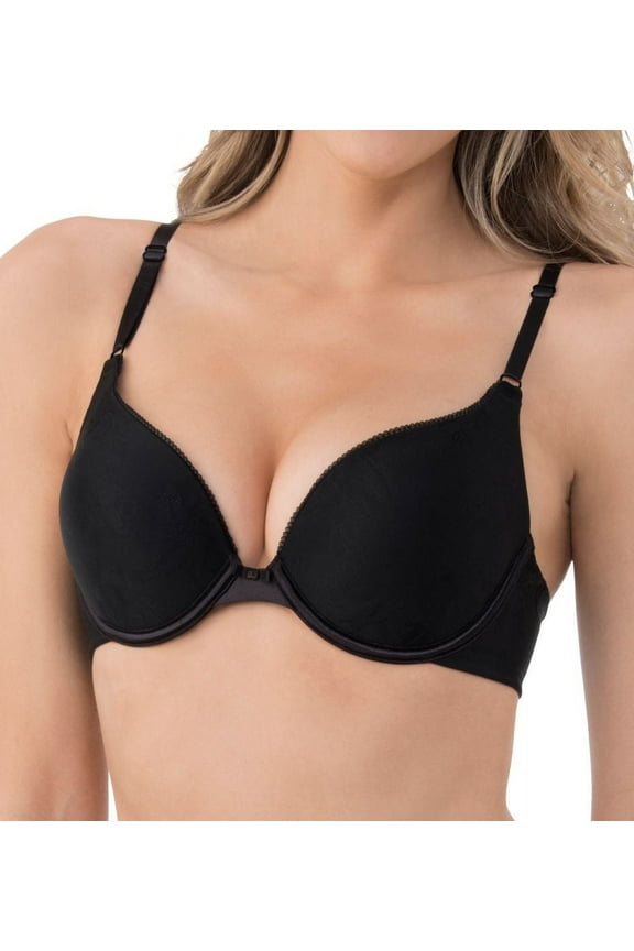 Women's Lily Of France 2131101 Ego Boost Jacquard Push Up Bra (Black 32B)