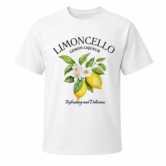 Women's Limoncello Lemon Graphic T-Shirt, Short-Sleeve Crew Neck Vintage Fruit Cottagecore Summer Tee