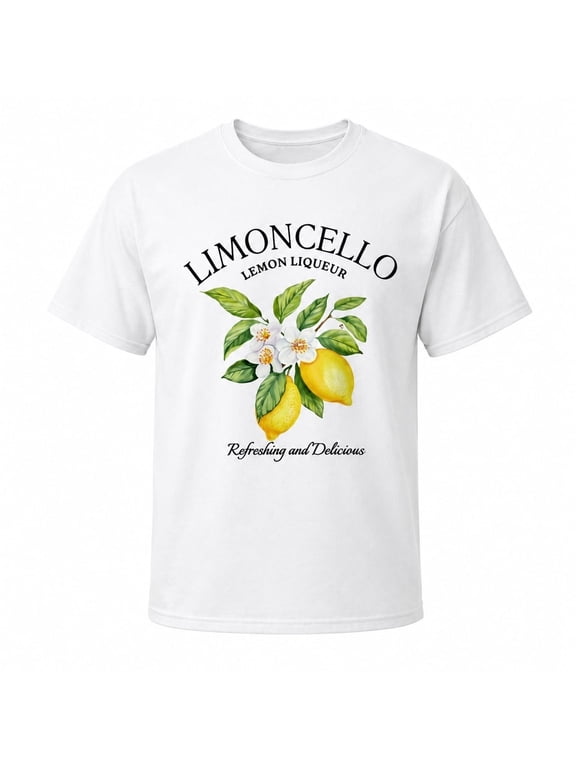 Women's Limoncello Lemon Graphic T-Shirt, Short-Sleeve Crew Neck Vintage Fruit Cottagecore Summer Tee