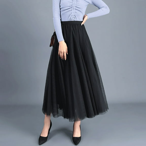 Women's A Line Fairy Elastic Waist Midi Skirt High Waist Skirts Solid Color Mesh Dress Bohemian Skirts for Women Stretchy Skirt Swing Skirt Jean Skirts for Women Stretchy Skirts for Women Mini Skirt