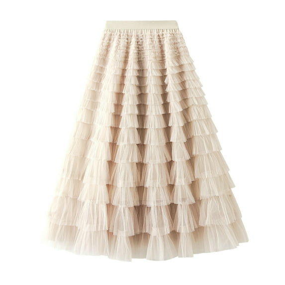 Women's A Line Pleated Skirt Long Tutu Skirt Ruffle Mesh Vintage Calf Length Chiffon High Waist Skirt Skirt Linen Skirt Skirt Overalls Teen Skirts Leopard Midi Skirt Skirts Womens Midi Skirts Jean