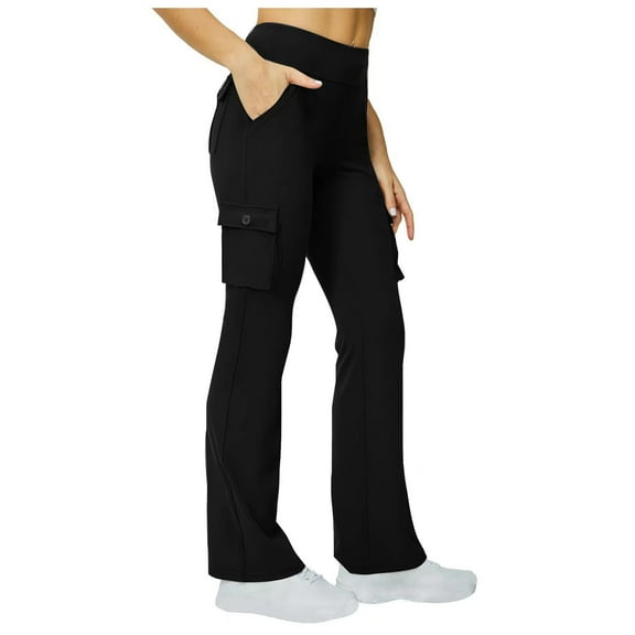Women's Lined Cargo Pants Thermal Winter Hiking Outdoor Comfortable Stretch Flare Leggings with Multiple Pockets