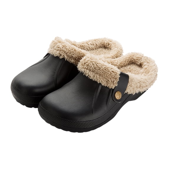 Women's Lined Clogs Fur Lined Garden Shoes Winter Warm Fleece Slip On Mules Anti Slip Waterproof House Shoes Outdoor