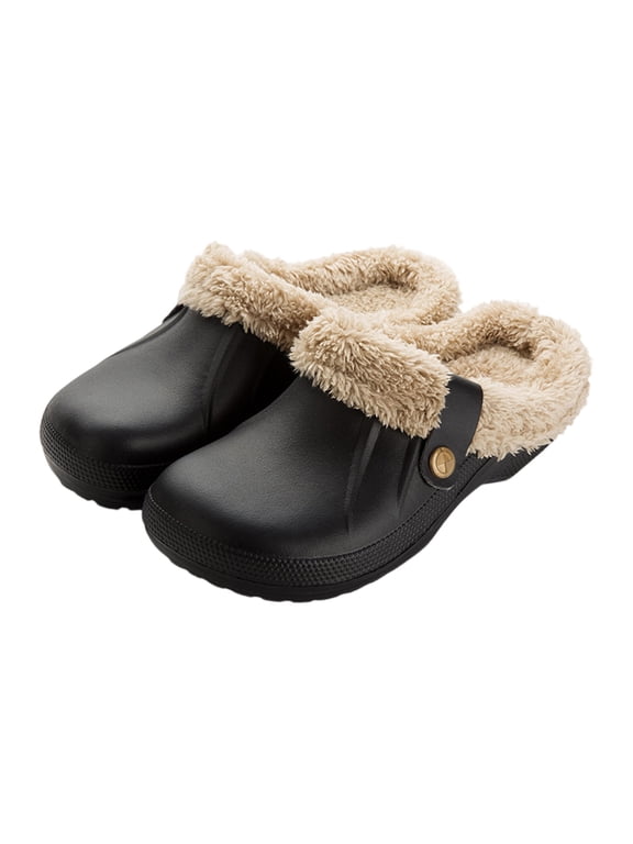 Women's Lined Clogs Fur Lined Garden Shoes Winter Warm Fleece Slip On Mules Anti Slip Waterproof House Shoes Outdoor