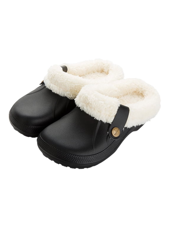 Women's Lined Clogs Fur Lined Garden Shoes Winter Warm Fleece Slip On Mules Anti Slip Waterproof House Shoes Outdoor