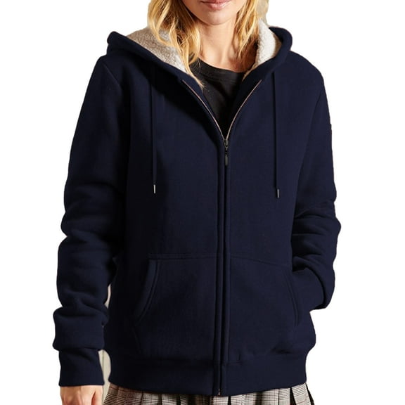 Women's Lined Full Zip Hoodie Fleece , Winter Casual Coat