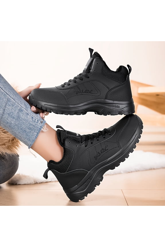 Women's -Lined High-Top Sneakers with Upper & Sole - Warm Winter/Spring Shoes Suitable for - Wear, Plus Size Available, Wine Red/Black Casual Lace-Up for Everyday Use, Women Shoes