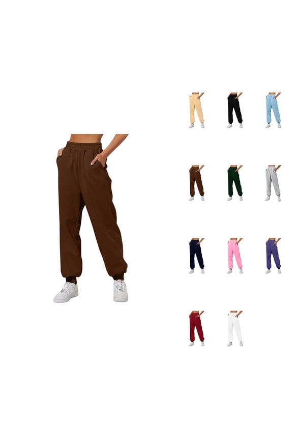 Women’s Lined High-Waisted Sweatpants, Wide Straight Leg Joggers with Pockets, Relaxed Fit Workout Yoga Pants for Women