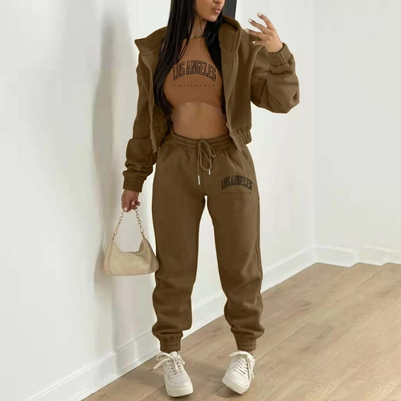 Women's Lined Letter Print Hooded Sport Casual Tracksuit 3 Piece Set plus Size Pant Suits Womens Christmas Suit Women Party Outfits Dressy Pant Suits for A Wedding Winter Womens Snow Pants Overalls