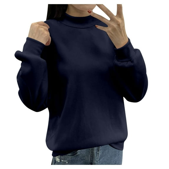 Women's Lined Small Turtleneck Loose Casual Long Sleeve Crew Neck Sweatshirt Solid Color Hoodless Pullover Knit Sleeve Graphic Sweatshirts for Women Cute Sweat Shirts Fashion Sleeve Hoodies Men