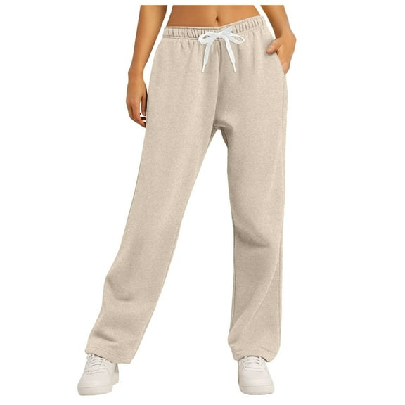 Women's Lined Sweatpants High Waisted Yoga Pants Wide Leg Joggers Casual Workout Pants With Pockets Comfortable Straight Fit