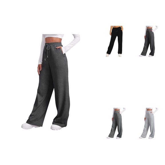 Women's Lined Sweatpants, Wide Straight Leg High Waisted Joggers, Casual Drawstring Pants with Pockets, Workout Yoga Trousers