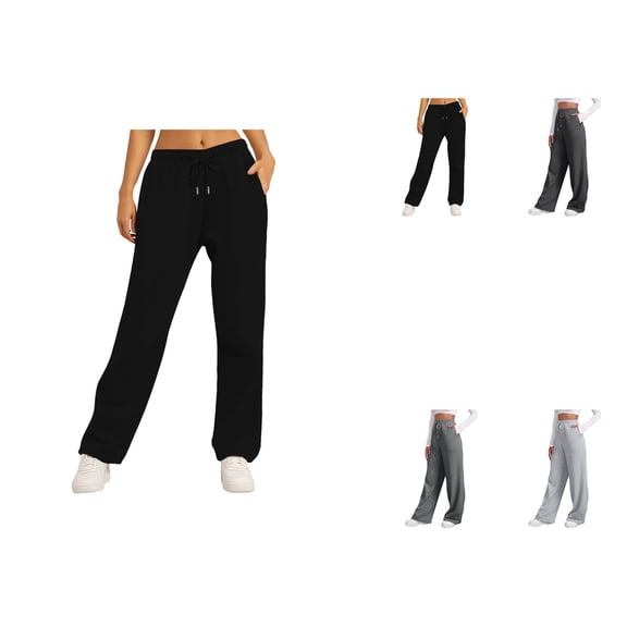 Women's Lined Sweatpants, Wide Straight Leg High Waisted Joggers, Casual Drawstring Pants with Pockets, Workout Yoga Trousers
