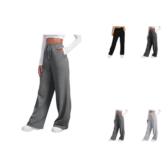 Women's Lined Sweatpants, Wide Straight Leg High Waisted Joggers, Casual Drawstring Pants with Pockets, Workout Yoga Trousers