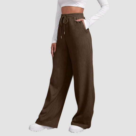 Women’s Lined Sweatpants Wide Straight Leg Pants Bottom Sweatpants Joggers Pants Workout High Waisted Yoga Pants With Pockets Lady Drawstring Pant Women Pants Casual High Waist Pants for Women Pajama