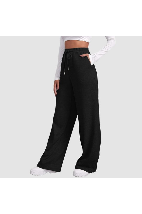 Women’s Lined Sweatpants Wide Straight Leg Pants Bottom Sweatpants Joggers Pants Workout High Waisted Yoga Pants With Pockets Utility Women plus Elastic Waist Pants Women Long Pants 70s Pants Yoga