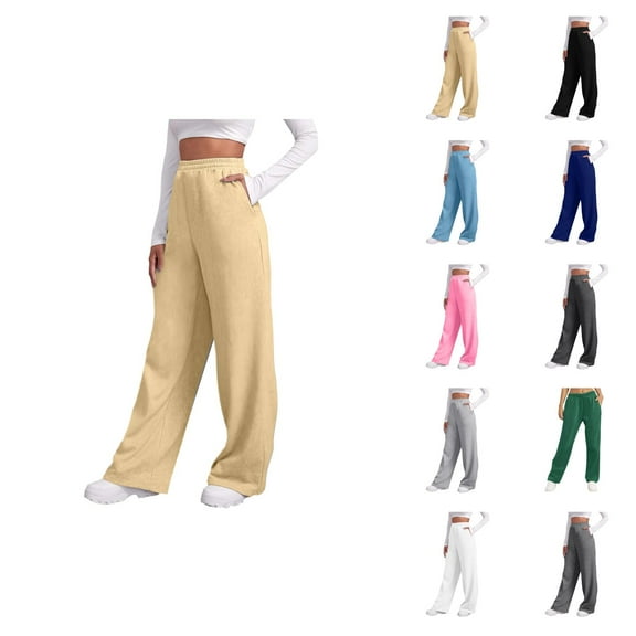 Sweatpants for Women 2025 Fall Winter Lined Elastic High Waist Yoga Joggers with Pockets Casual Trousers