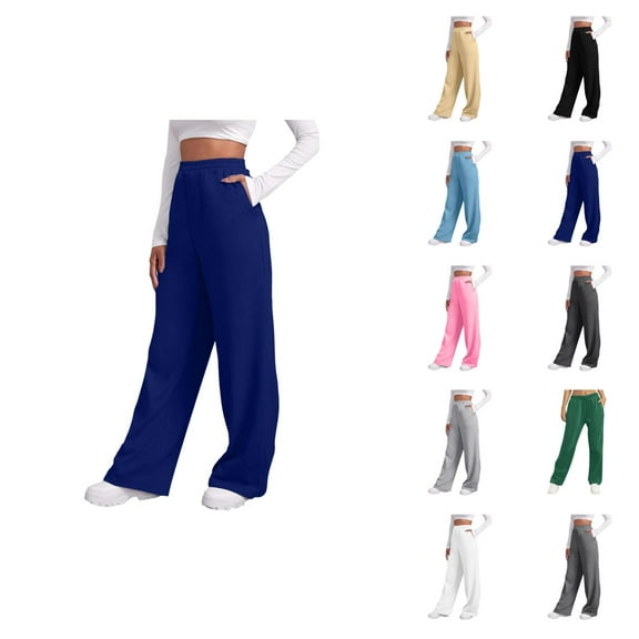 Women’s Lined Sweatpants Wide Straight Leg Pants Bottom Sweatpants Joggers Pants Workout High Waisted Yoga Pants With Pockets Women'S Pants Casual