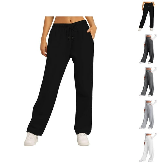 Women’s Lined Sweatpants Wide Straight Leg Pants Bottom Sweatpants Joggers Pants Workout High Waisted Yoga Pants With Pockets Womens Linen Capris