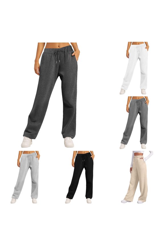 Women’s Lined Sweatpants Wide Straight Leg Pants Bottom Sweatpants Joggers Pants Workout High Waisted Yoga Pants With Pockets