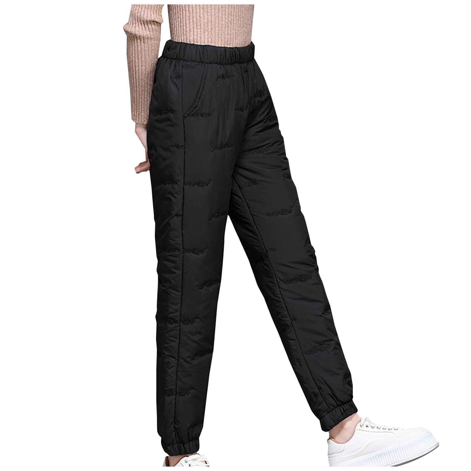 Elastic Waist Cotton Padded Down Pants For Women Solid Colors Casual  Trousers Warm Winter Thick Harem Pants Oversized Sweatpants