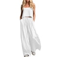 thumbnail image 1 of Women's Linen 2 Piece Outfits Sleeveless Tank Tops Wide Leg Flowy Pants Summer Casual Dressy Matching Sets with Pockets, 1 of 6