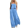 thumbnail image 1 of Women's Linen 2 Piece Outfits Sleeveless Tank Tops Wide Leg Flowy Pants Summer Casual Dressy Matching Sets with Pockets, 1 of 6