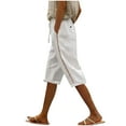 thumbnail image 1 of Women's Linen Bermuda Shorts Knee Length Drawstring Cropped Plus Size Silde Lace Eyelet Capri for Beachwear, 1 of 6
