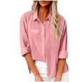 thumbnail image 1 of Women's Linen Blend Button Down Shirt - Long Sleeve Lapel Top with Rolled Cuffs, Summer Casual T-Shirt, Decorative Pocket Minimalist Workwear, 1 of 6
