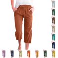 thumbnail image 1 of Women's Linen Blend Cropped Pants 7/8 Length Loose Fit Casual Trousers With Pockets For Spring Summer Comfort, 1 of 4