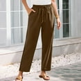 thumbnail image 1 of Women's Linen-Blend Elastic Waist Wide-Leg Casual Pants for Everyday Wear and Vacation, 1 of 9