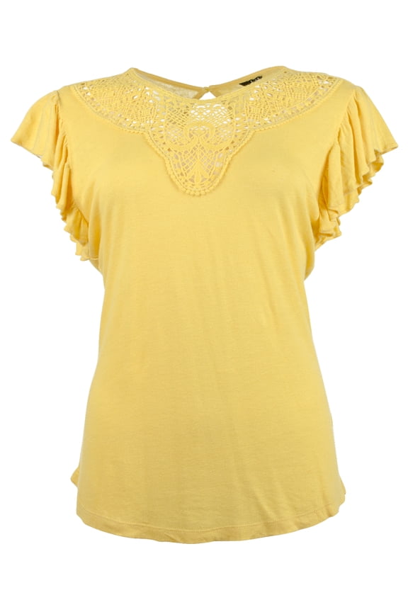 Women's Linen Blend Flutter Sleeve Blouse Top Yellow Petite Medium PM