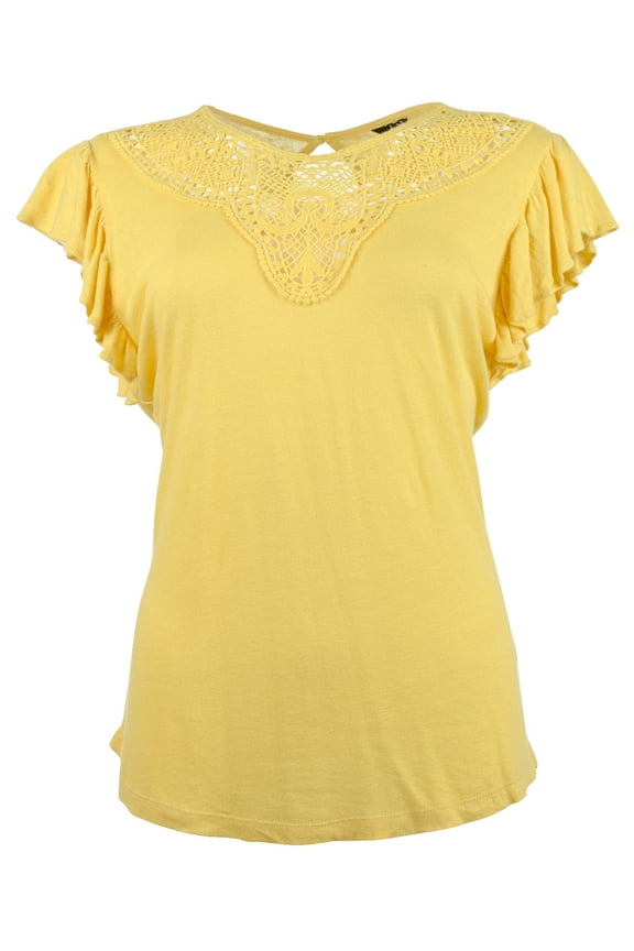 Women's Linen Blend Flutter Sleeve Blouse Top Yellow Petite Small PS