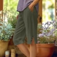 thumbnail image 1 of Women's Linen-Blend Loose Straight Leg Pants with Side Slits and Pockets, 1 of 6