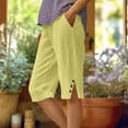 thumbnail image 1 of Women's Linen-Blend Loose Straight Leg Pants with Side Slits and Pockets, 1 of 6