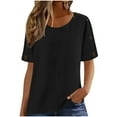 thumbnail image 1 of Women's Linen-Blend Loose Tunic Tops Round Neck Short Sleeve T-Shirts with Sleeve Button Detail Perfect for Home Daily Outgoing, 1 of 5