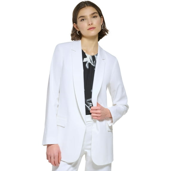 Women's Linen Blend Open Front Blazer Cream 12