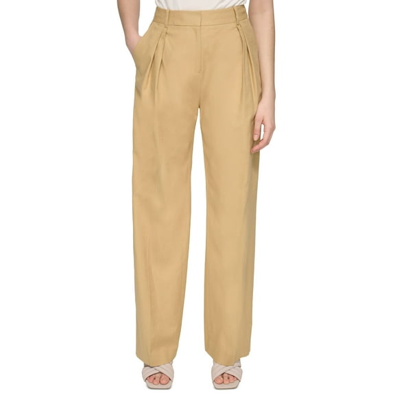 Women's Linen-Blend Pleated Wide-Leg Pants Biscotti 0