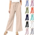 thumbnail image 1 of Women's Linen Blend Plus Size Palazzo Pants Wide Leg High Waisted with Pockets Drawstring Flowy Trousers 2026 Gray M, 1 of 5
