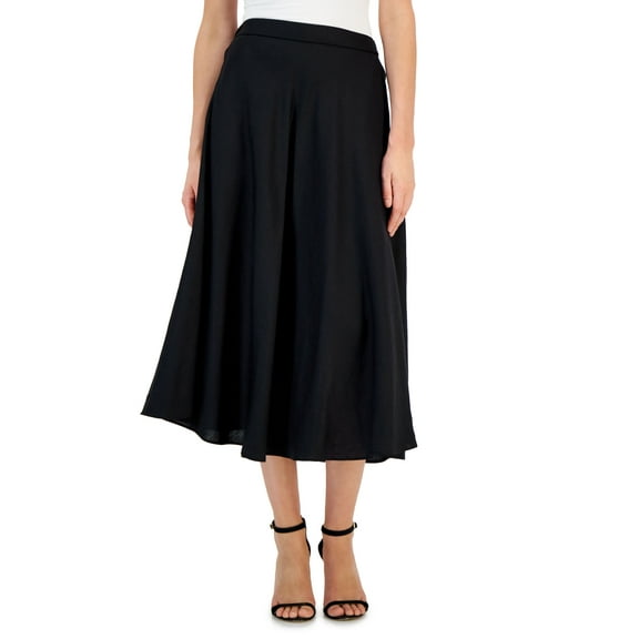 Women's Linen Blend Pocket Midi Skirt Deep Black 16