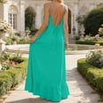 thumbnail image 1 of Women's Linen Blend V-Neck Ruffle Hem Adjustable Strap Casual Summer Dress, 1 of 7