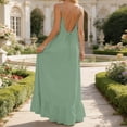 thumbnail image 1 of Women's Linen Blend V-Neck Ruffle Hem Adjustable Strap Casual Summer Dress, 1 of 7
