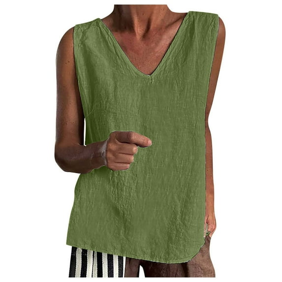 Women's Linen Blend V-Neck Tank Top - Sleeveless Solid Color, Casual Camisole for Summer Layering