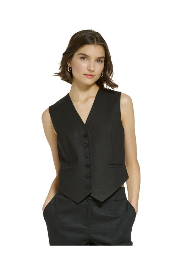 Women's Linen-Blend Vest Black 8
