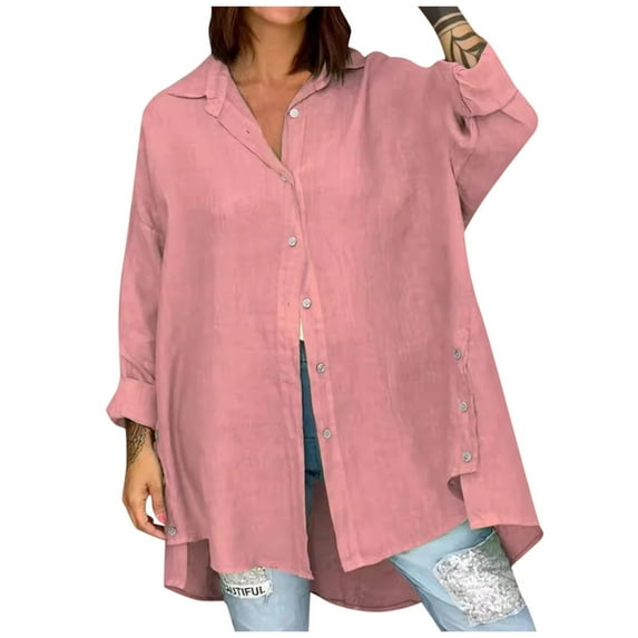Women's Linen Blouse Loose Fit Solid Color Nine Quarter Sleeve Cardigan Shirt Comfortable Casual Tops Soft Breathable Lightweight Stylish