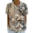 thumbnail image 1 of Women's Linen Blouses Peter Pan Collar Vintage Floral Puff Short Sleeve Shirts Summer Trendy Dressy Casual Tops (XL, Multicolor 13), 1 of 5