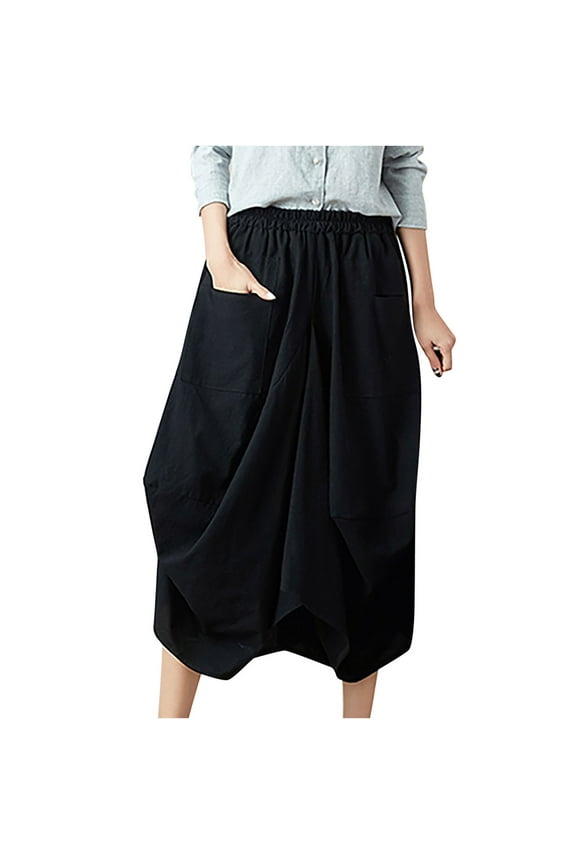 Women's Linen Boho Hippie Skirt with Pockets Long Length Bohemian Organic Cotton Gypsy Loose Yoga Midi Skirts