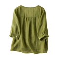 thumbnail image 1 of Women's Linen Boxy Top Patchwork Blouse Casual Loose Fit Round Neck Short Sleeve T-Shirt Breathable Comfortable Summer Tee, 1 of 2