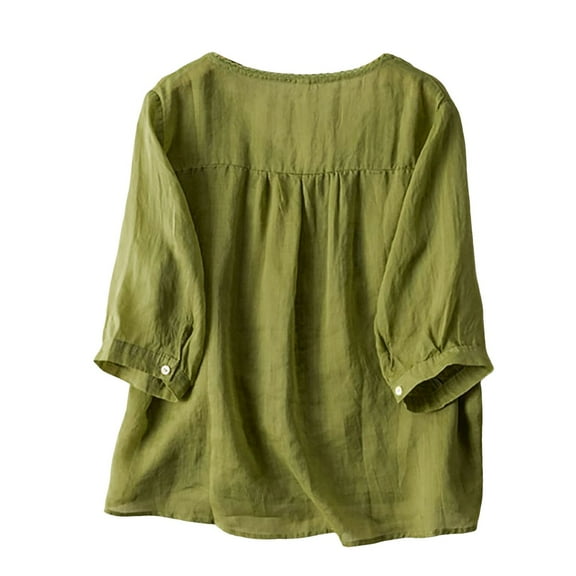 Women's Linen Boxy Top Patchwork Blouse Casual Loose Fit Round Neck Short Sleeve T-Shirt Breathable Comfortable Summer Tee