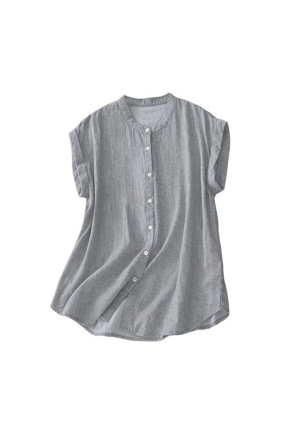 Women's Linen Boxy Top Round Neck Patchwork Blouse Casual Loose Fit Comfortable Breathable Summer T-Shirt